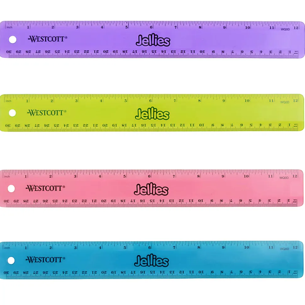 Westcott Jellies Transparent Ruler, 1" x 12", Assorted Colors