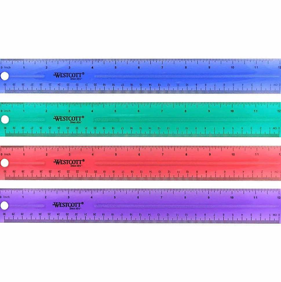 Westcott® Jeweled Plastic Ruler, 12", Assorted Colors