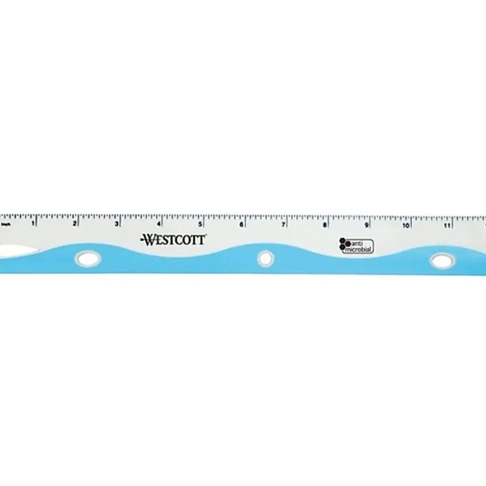 Westcott Ruler Wave School Ruler With Anti-Microbial Protection, 12", Assorted Colors