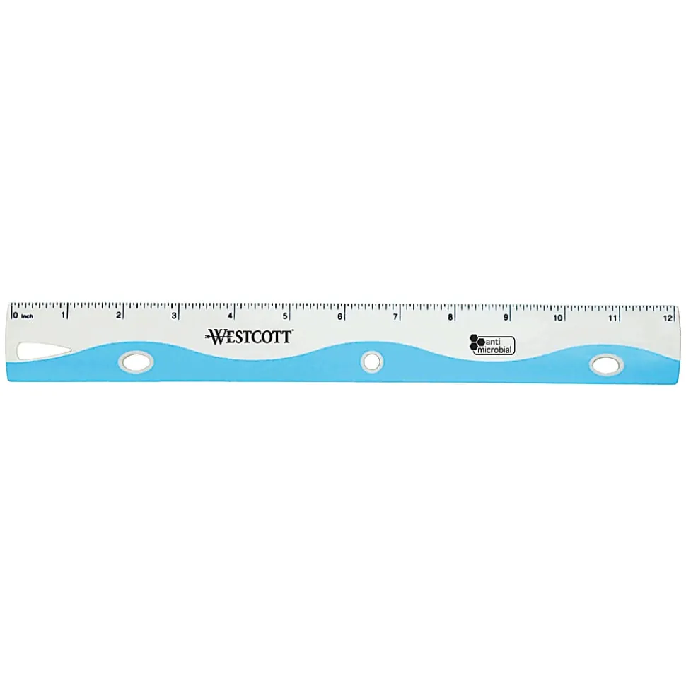 Westcott Ruler Wave School Ruler With Anti-Microbial Protection, 12", Assorted Colors
