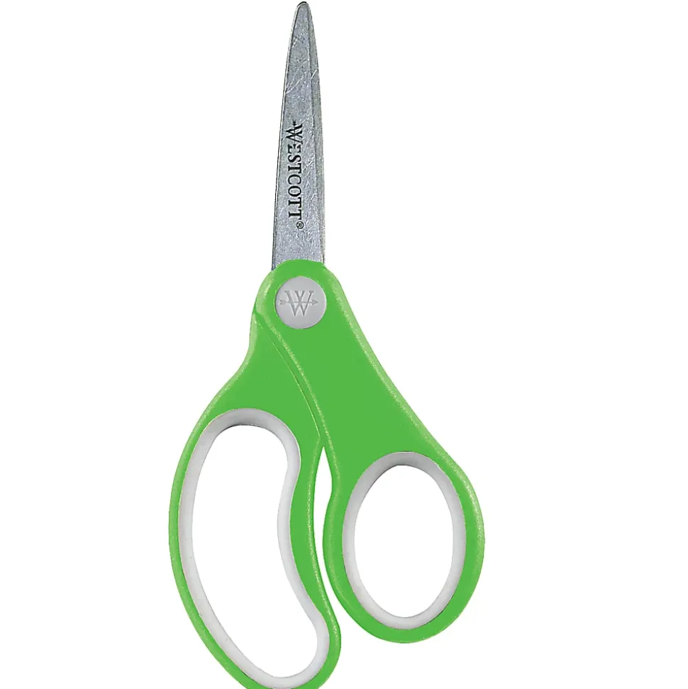 Westcott Soft-Handle Kids' Scissors, 5", Pointed, Assorted Colors, Pack Of 12