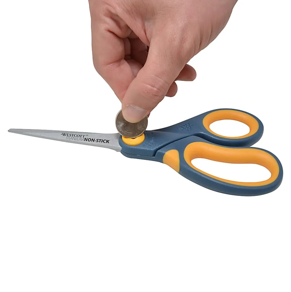 Westcott® Titanium Bonded Non-Stick Scissors, 8", Straight, Gray/Yellow