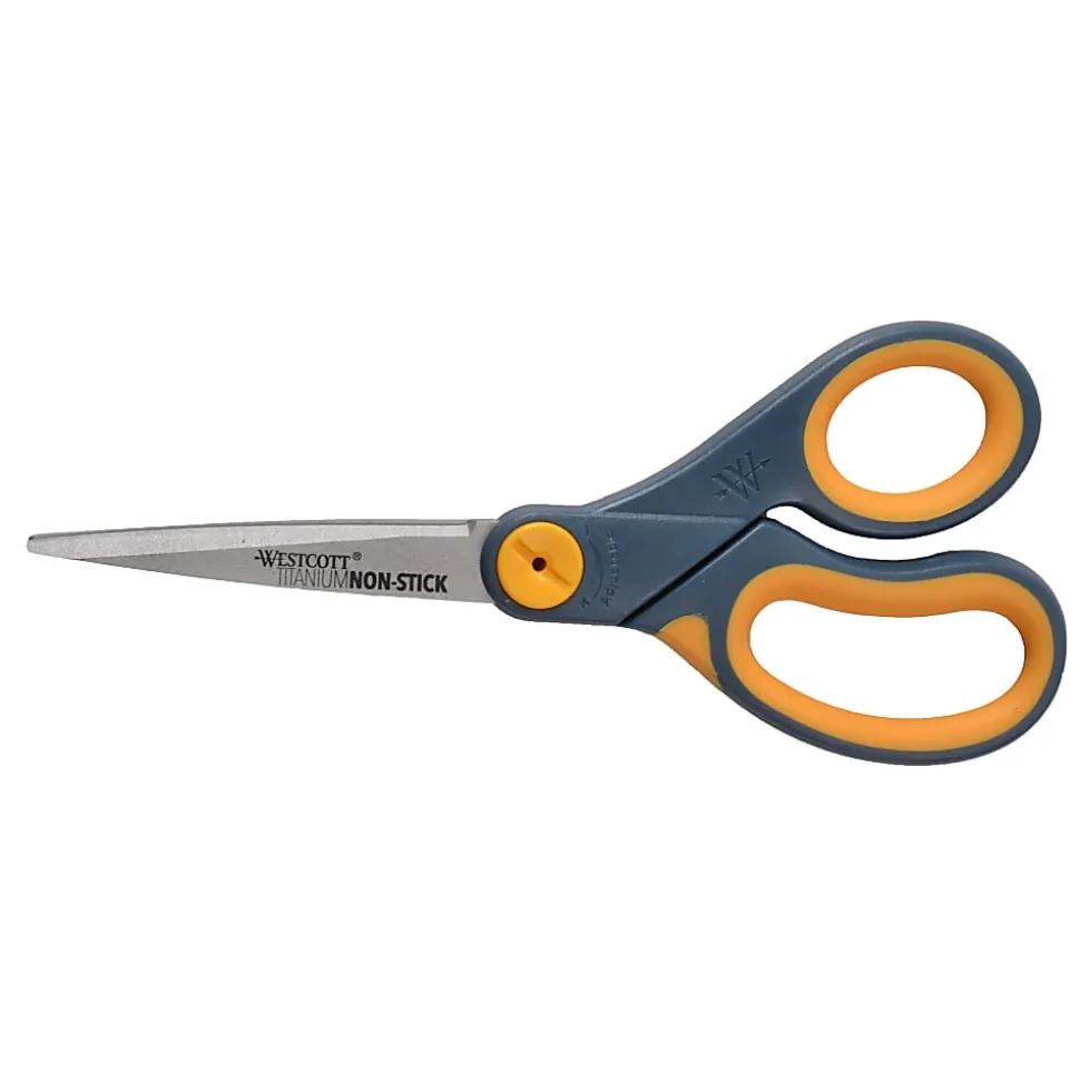Westcott® Titanium Bonded Non-Stick Scissors, 8", Straight, Gray/Yellow