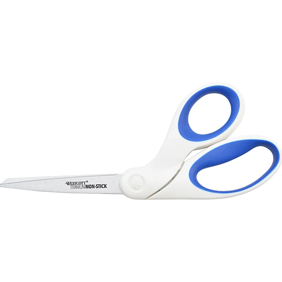 Westcott® Titanium Bonded Non-Stick Scissors, 8", Pointed, Blue/White