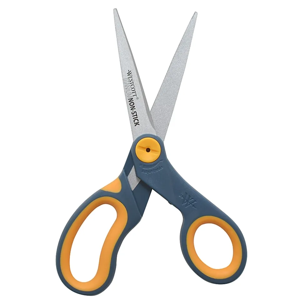 Westcott® Titanium Bonded Non-Stick Scissors, 8", Pointed, Gray/Yellow, Pack Of 2