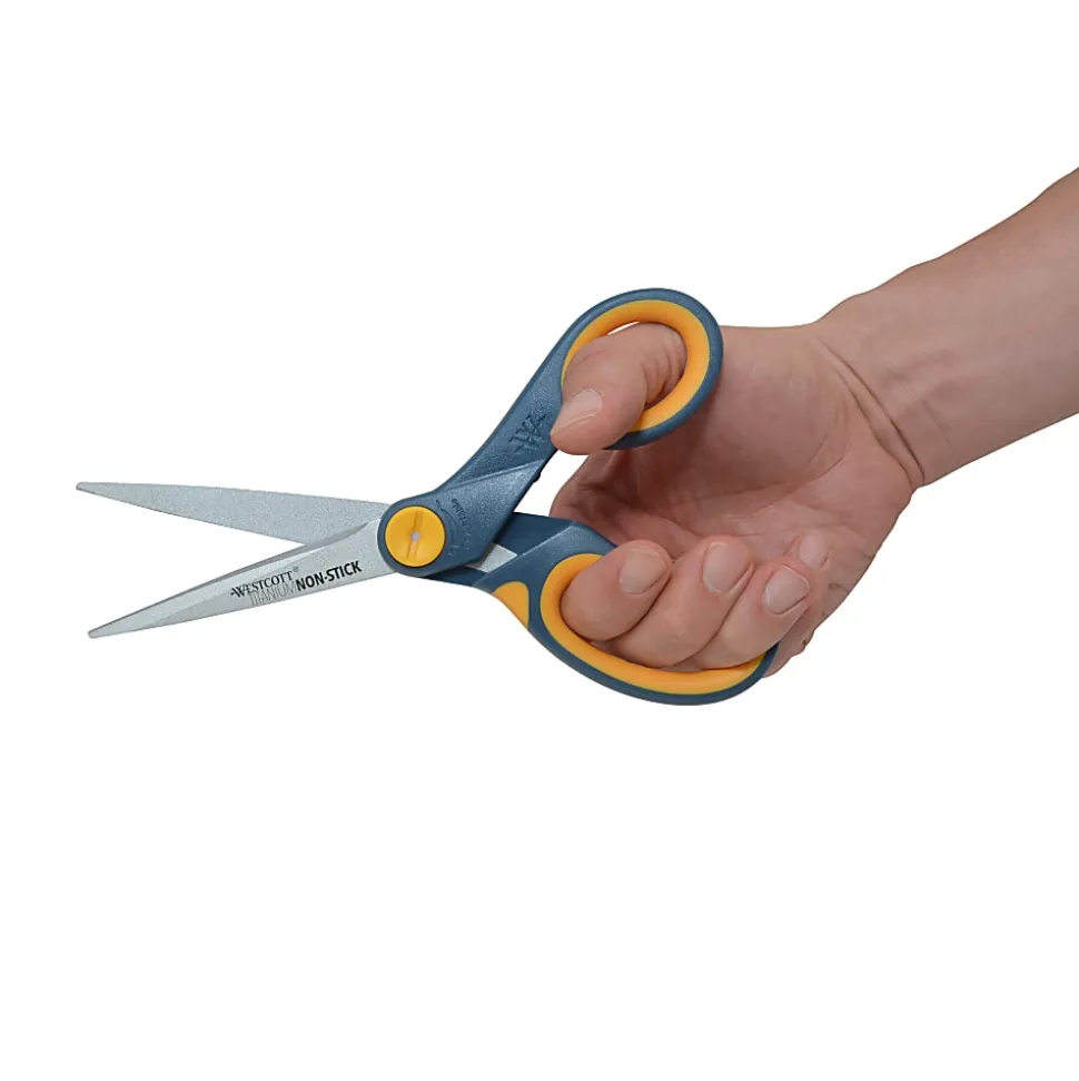 Westcott® Titanium Bonded Non-Stick Scissors, 8", Pointed, Gray/Yellow, Pack Of 2