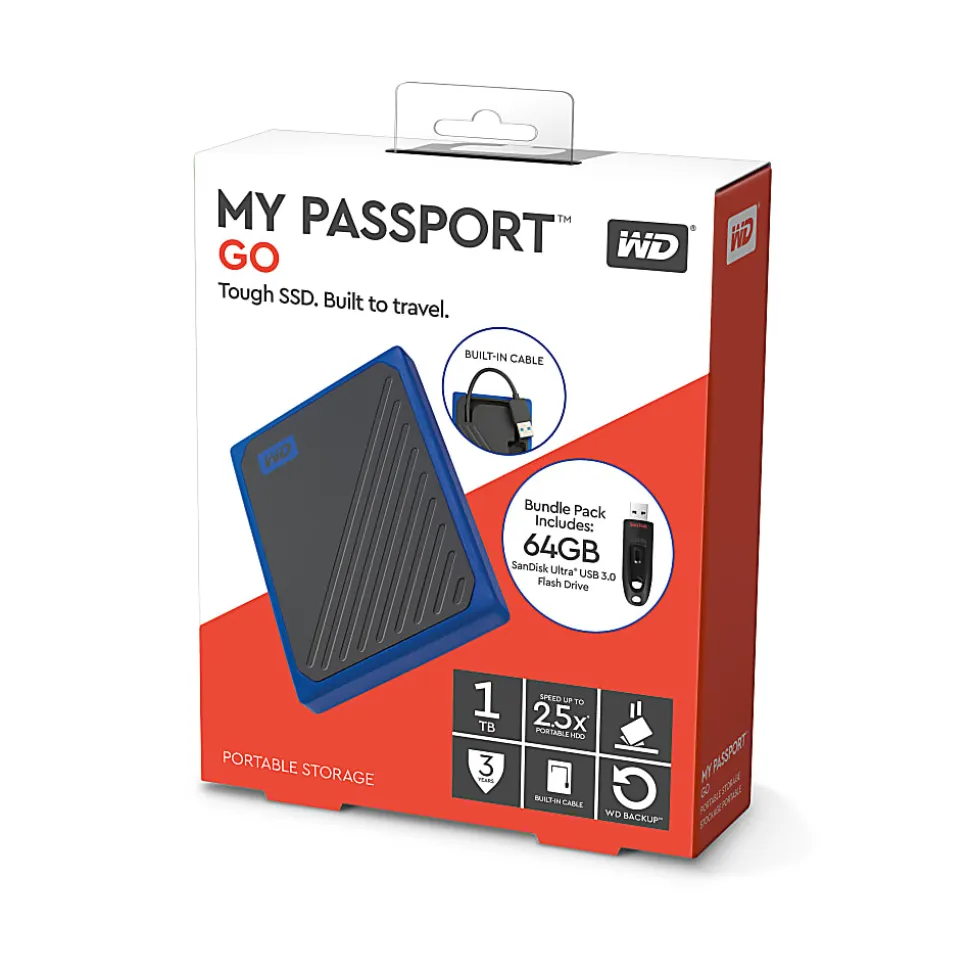 Western Digital My Passport™ Go External SSD, 1TB, With SanDisk® USB Flash Drive, 64GB