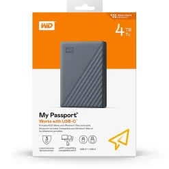 Western Digital WD My Passport® Portable Hard Drive, 4TB, Silicon Gray