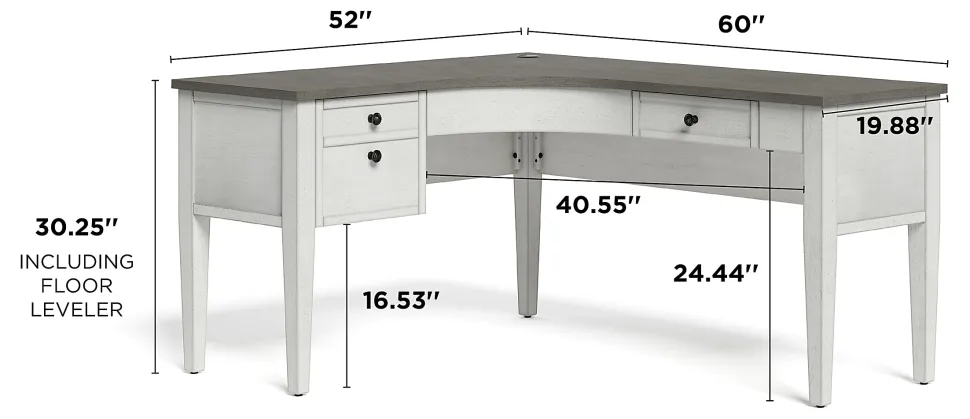 Whalen® Floor Display Lagron 60"W Wood L-Shaped Corner Desk, Arctic White/Shadow Gray