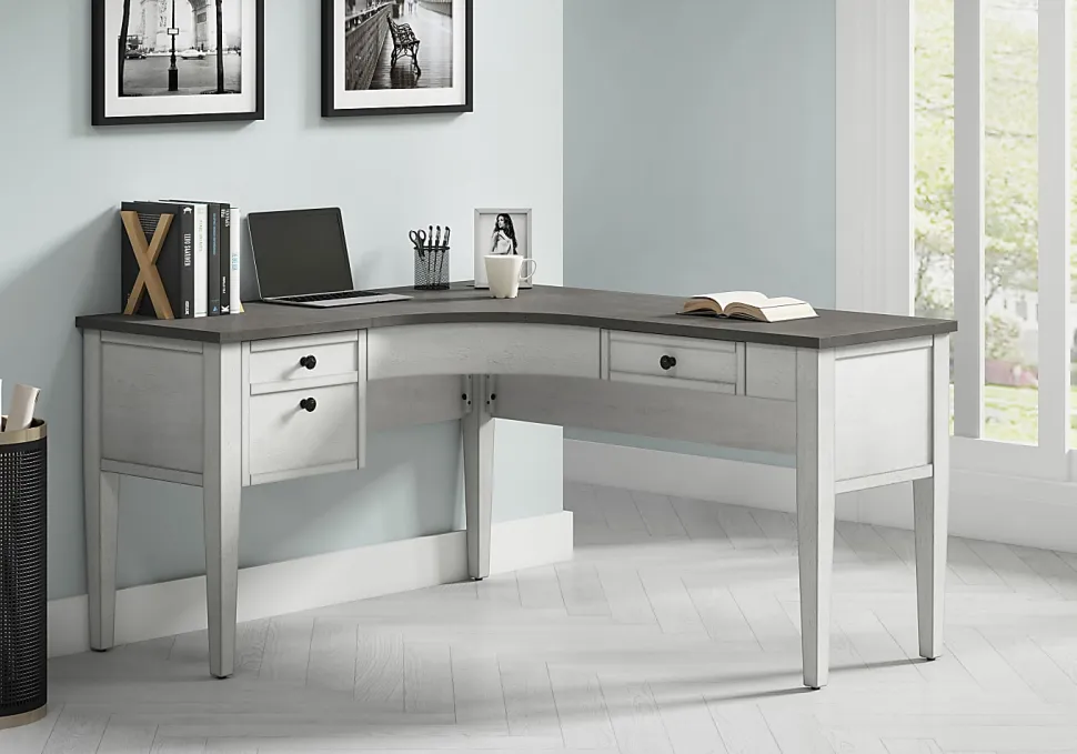 Whalen® Lagron 60"W Wood L-Shaped Corner Desk, Arctic White/Shadow Gray