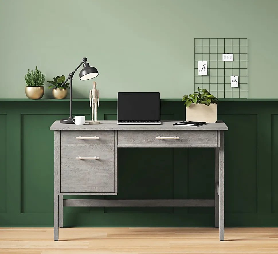 Whalen® Marilla 48"W Wood Pedestal Computer Desk, Driftwood Gray