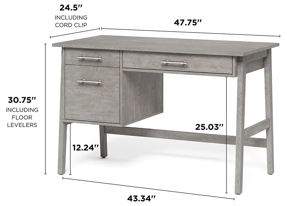 Whalen® Marilla 48"W Wood Pedestal Computer Desk, Driftwood Gray
