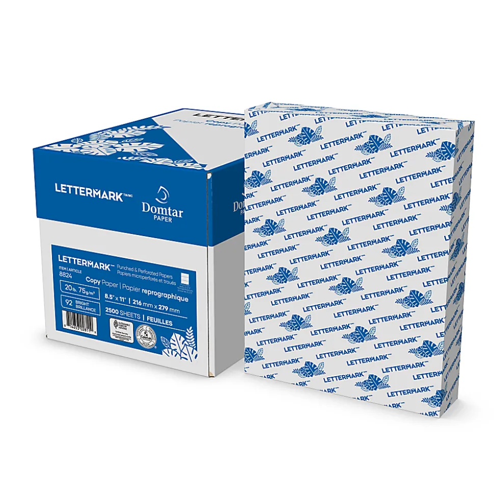 Willcopy Lettermark Custom Cut Sheets, 5 Reams, White, Letter (8 1/2" x 11"), 2500 Sheets Total, Perforated Every 3 2/3", 20 Lb, 500 Sheets Per Ream
