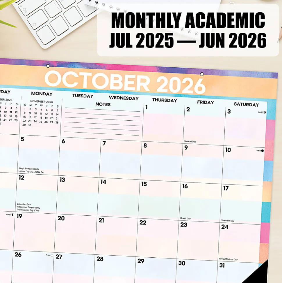 2026-2027 Willow Creek Press Academic Monthly Desk Pad Calendar, 17" x 22", Watercolor Stripe, July To June, Total Qty 1