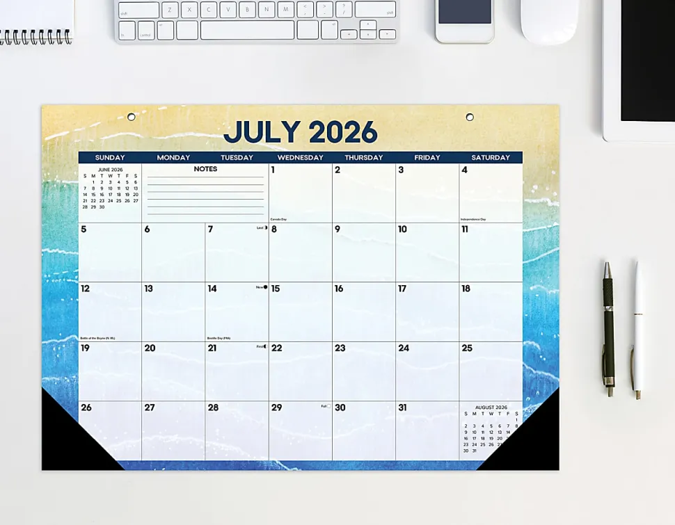 Willow Creek Press Academic Monthly Desk Pad Calendar, 17" x 12", Beaches, July 2026 - June 2027, Total Qty 1