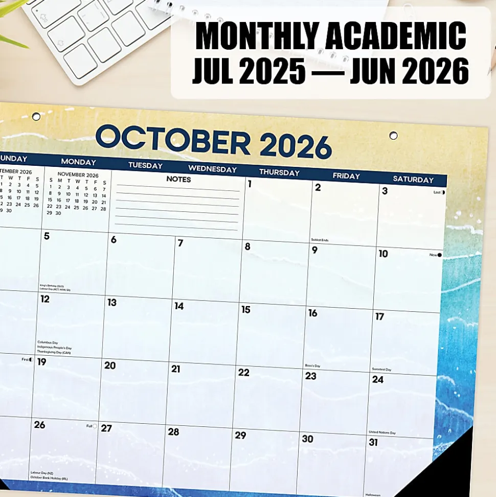 Willow Creek Press Academic Monthly Desk Pad Calendar, 17" x 12", Beaches, July 2026 - June 2027, Total Qty 1