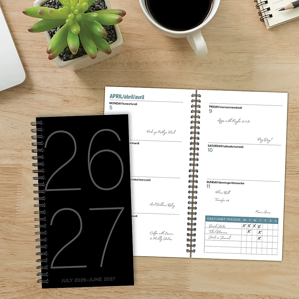 Willow Creek Press Academic Weekly/Monthly Spiral Planner, 3-1/2" x 6-1/2", Black, July 2026 - June 2027, Total Qty 1