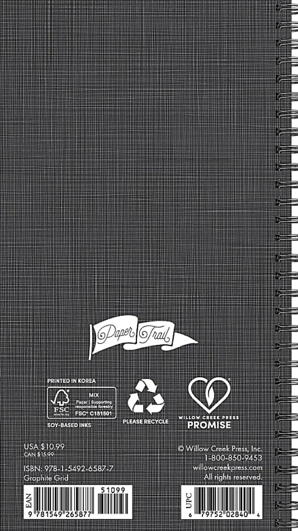 Willow Creek Press Academic Weekly/Monthly Spiral Planner, 3-1/2" x 6-1/2", Graphite Grid, July 2026 - June 2027, Total Qty 1