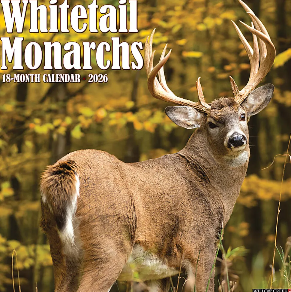 2026 Willow Creek Press Animals Monthly Wall Calendar, 12" x 12", Whitetail Monarchs (Deer), January To December, 53249
