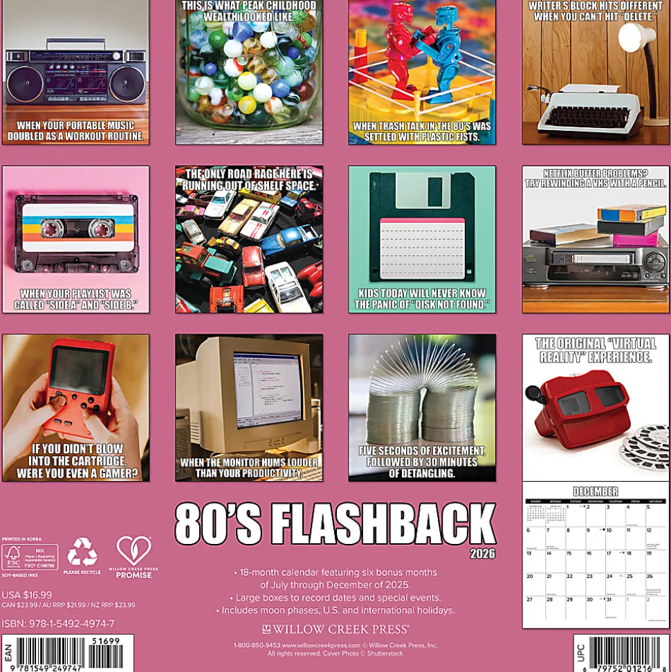 2026 Willow Creek Press Art & Design Monthly Wall Calendar, 12" x 12", 80's Flashback, January To December, 49747