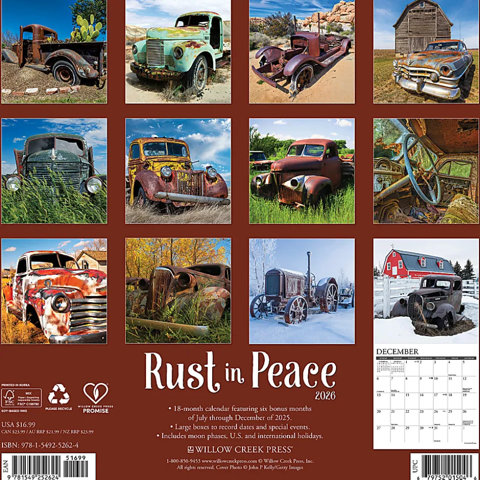 2026 Willow Creek Press Art & Design Monthly Wall Calendar, 12" x 12", Rust in Peace, January To December, 52624