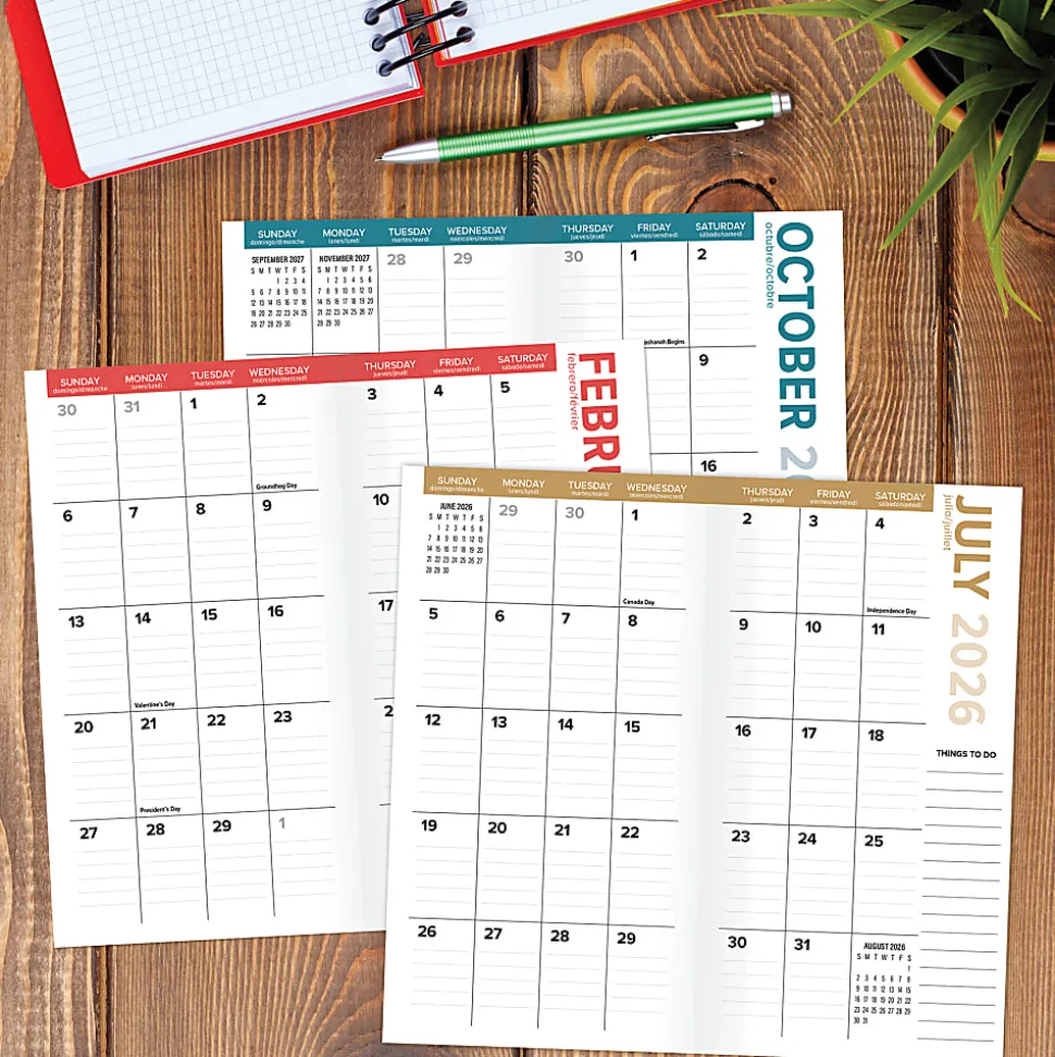 Willow Creek Press Checkbook 2-Year Monthly Academic Pocket Planner, 3-1/2" x 6-1/2", Lemon & Blush, July 2026 to June 2028, Total Quantity 1