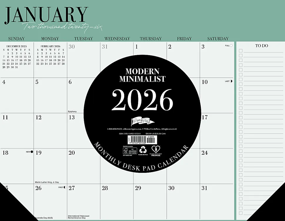 2026 Willow Creek Press Desk Pad Calendar, 22" x 17", Modern Minimalist, January To December, 57230