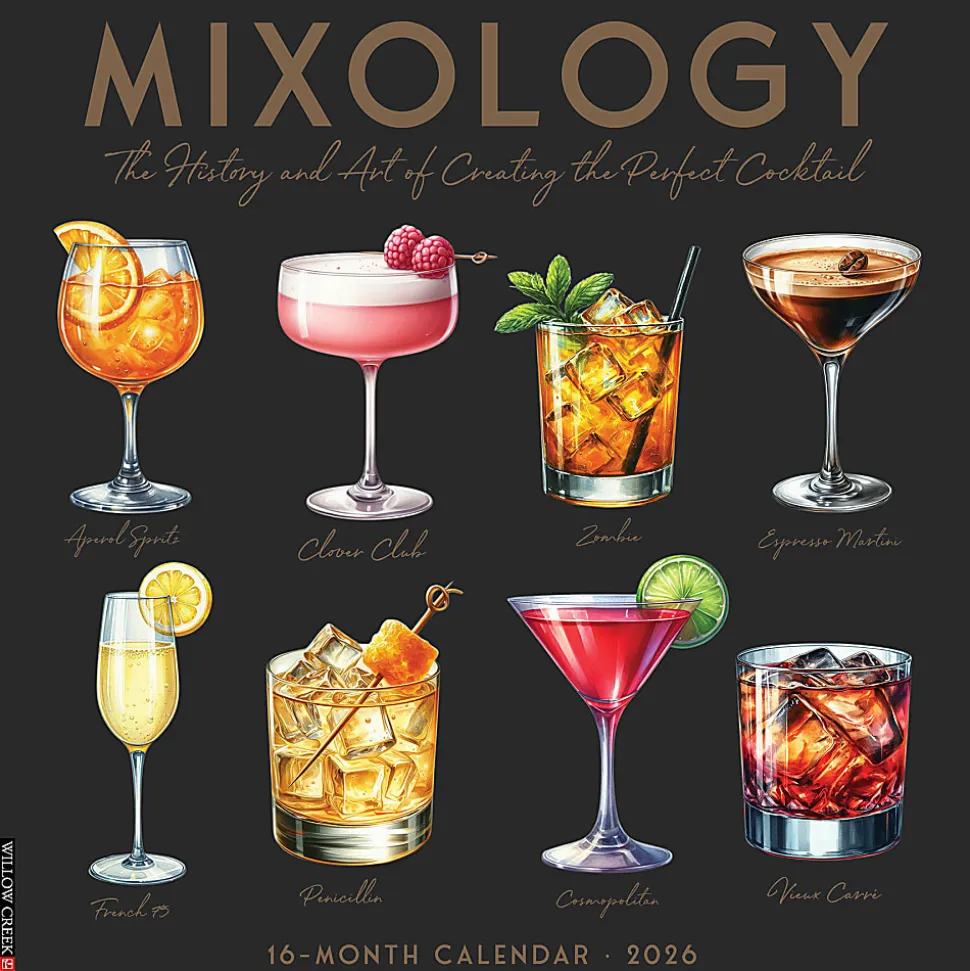 2026 Willow Creek Press Humor & Comics Monthly Wall Calendar, 12" x 12", Mixology, January To December, 55960