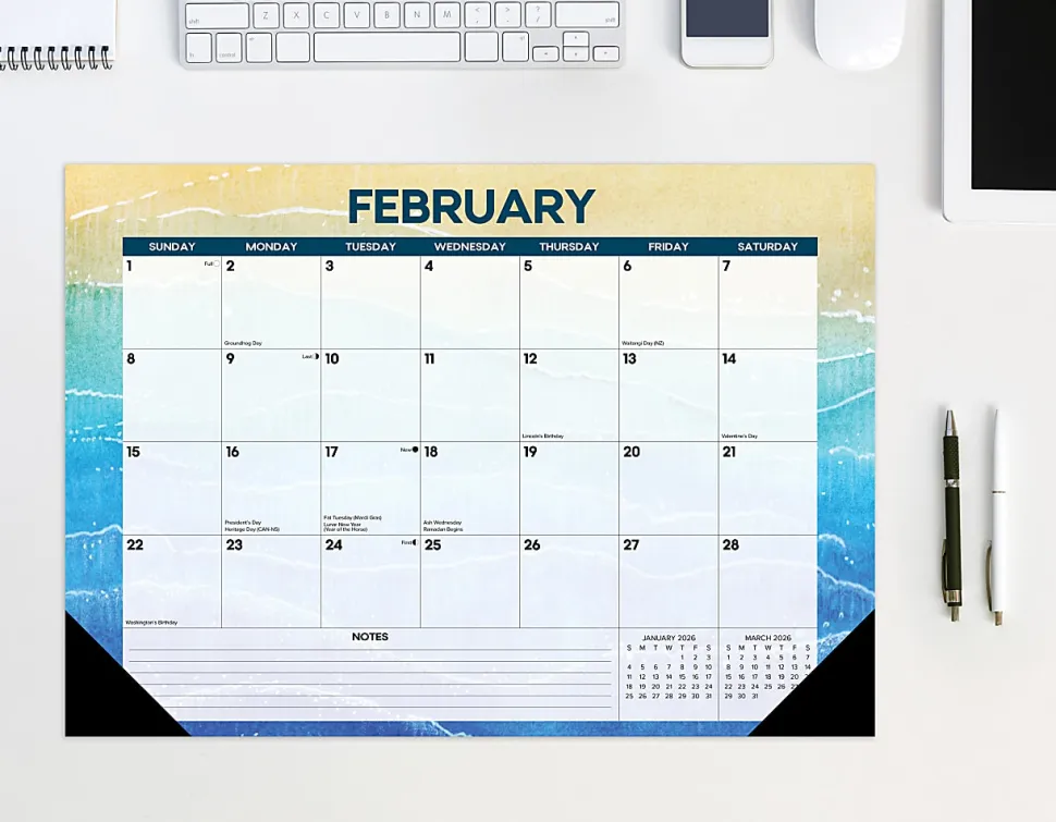 2026 Willow Creek Press Monthly Desk Pad Calendar, 12" x 17", Beaches, January To December, 57070