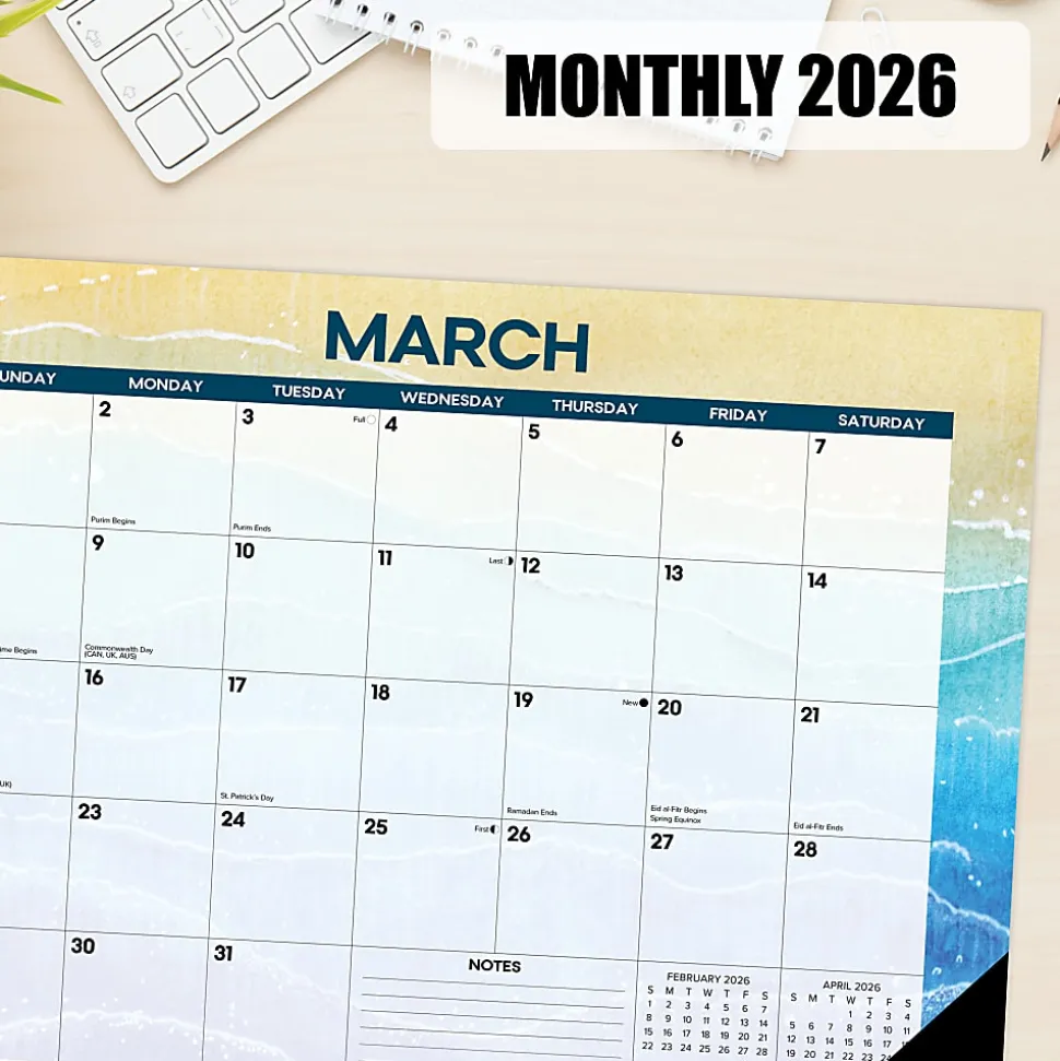 2026 Willow Creek Press Monthly Desk Pad Calendar, 12" x 17", Beaches, January To December, 57070