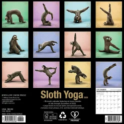 2026 Willow Creek Press Monthly Mini Wall Calendar, 7" x 7", Sloth Yoga, January To December, 53768