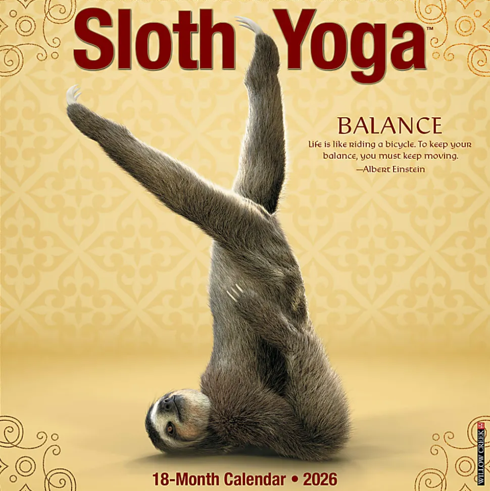 2026 Willow Creek Press Monthly Mini Wall Calendar, 7" x 7", Sloth Yoga, January To December, 53768
