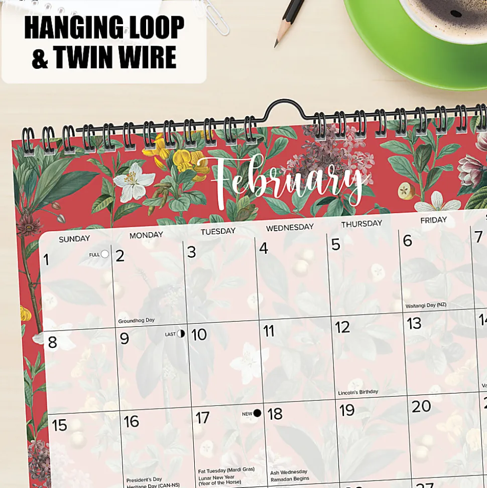 2026-2027 Willow Creek Press Monthly Spiral Wall Calendar, 12" x 12", Botanical Nature, July 2026 To June 2027, 54727