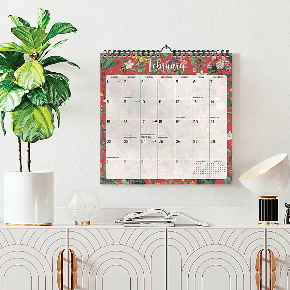 2026-2027 Willow Creek Press Monthly Spiral Wall Calendar, 12" x 12", Botanical Nature, July 2026 To June 2027, 54727
