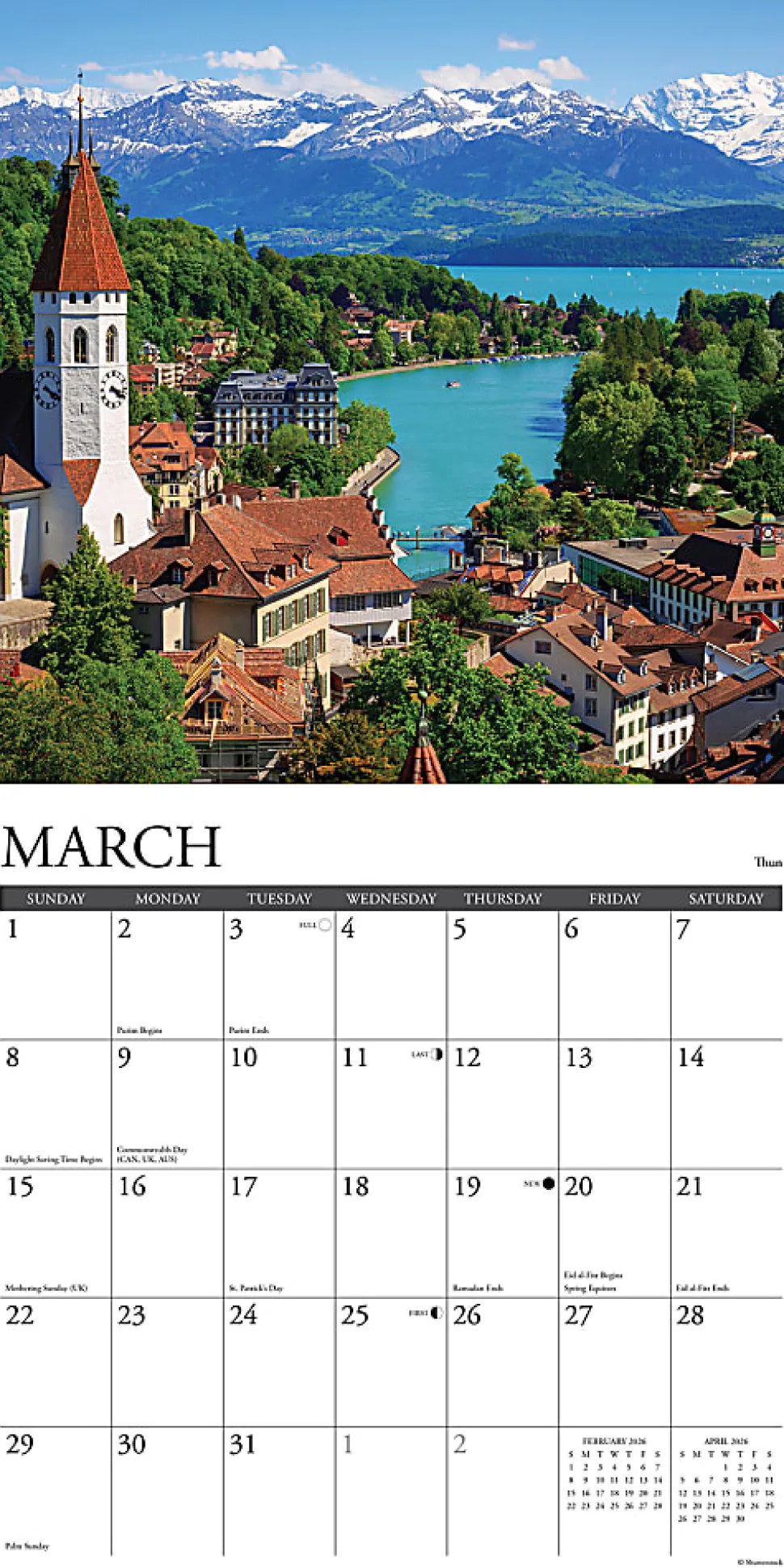 2026 Willow Creek Press Scenic Monthly Wall Calendar, 12" x 12", Switzerland, January To December, 56165