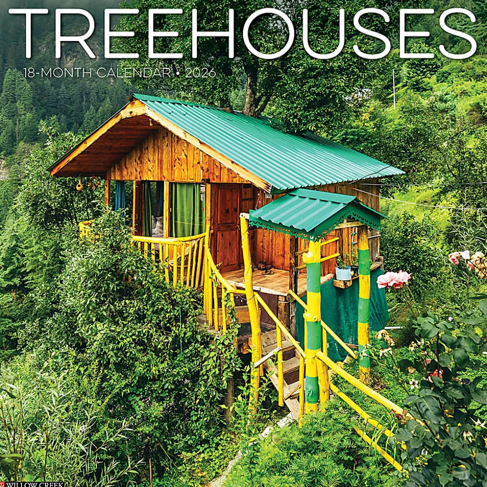 2026 Willow Creek Press Scenic Monthly Wall Calendar, 12" x 12", Treehouses, January To December, 53003