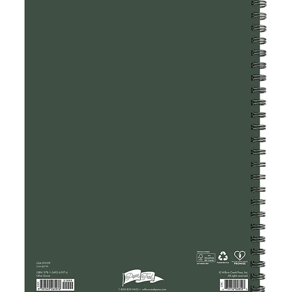 Willow Creek Press Softcover Weekly/Monthly Academic Planner, 8-1/2" x 11", Olive Grove, July 2026 - June 2027, Total Qty 1