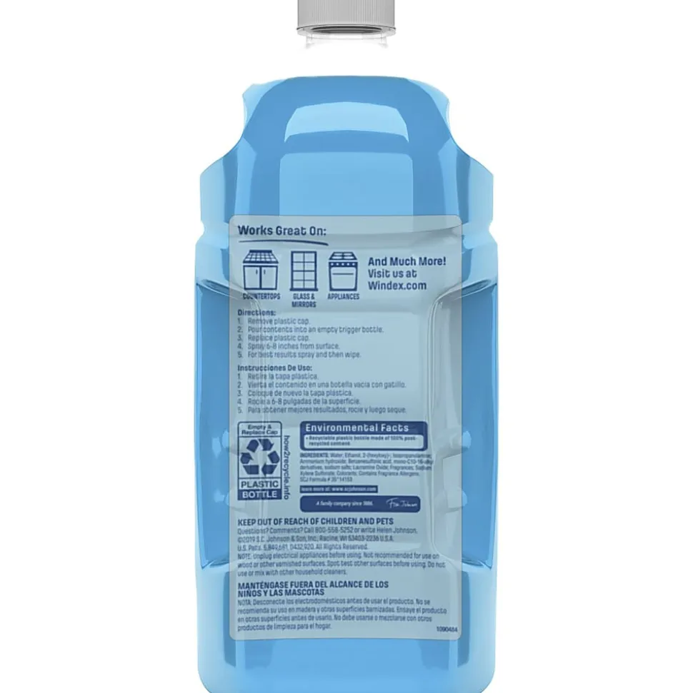 Windex® Original Glass Cleaner Refill - 67.6 fl oz (2.1 quart) - Streak-free, Film-free, Phosphate-free - Blue Bottle - 6 / Carton