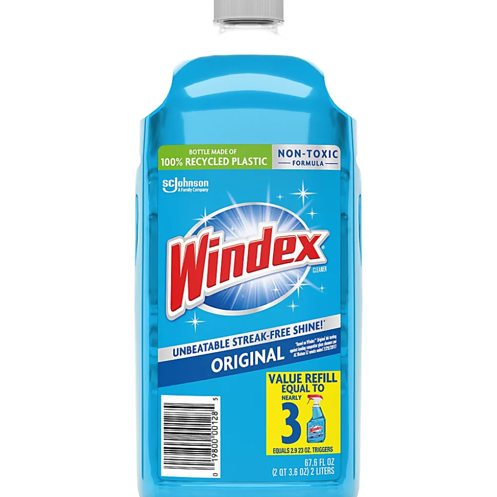 Windex® Original Glass Cleaner Refill - 67.6 fl oz (2.1 quart) - Streak-free, Film-free, Phosphate-free - Blue Bottle - 6 / Carton