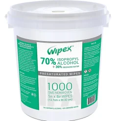 Wipex 70% Isopropyl Alcohol Wipes, 5" x 8", Bucket Of 1,000 Wipes, Case Of 2 Buckets