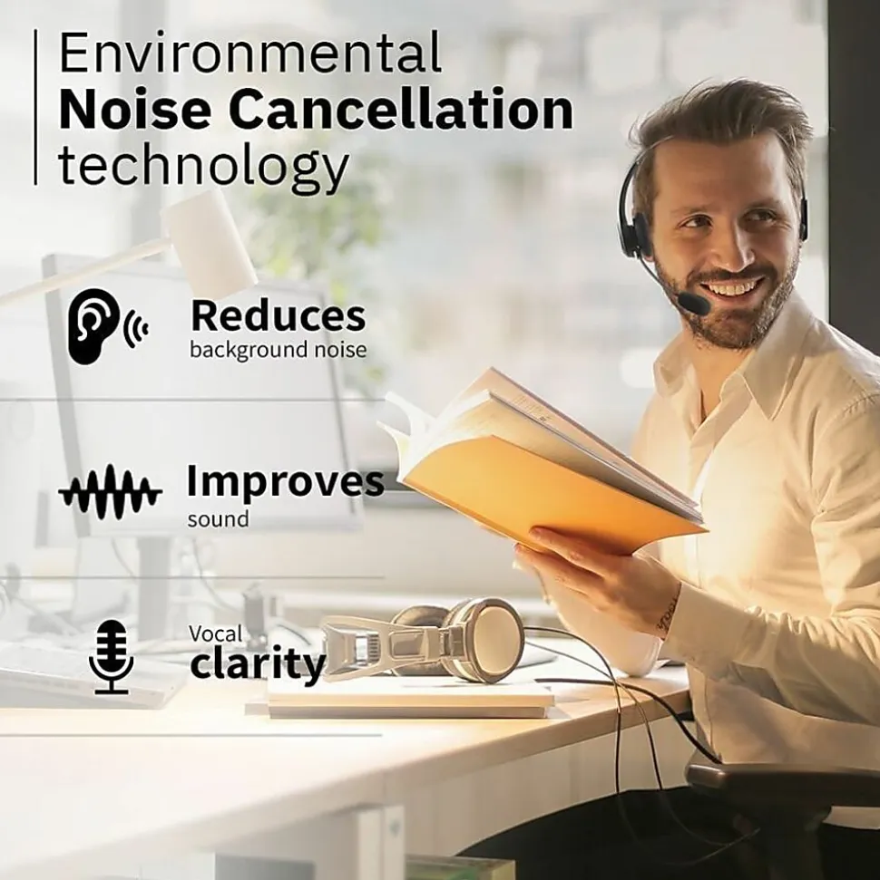 Wireless Headset with Integrated AI Noise-Cancelling Microphone - Stereo - Wireless - Bluetooth - 32.8 ft - Over-the-head - Binaural - Noise Canceling