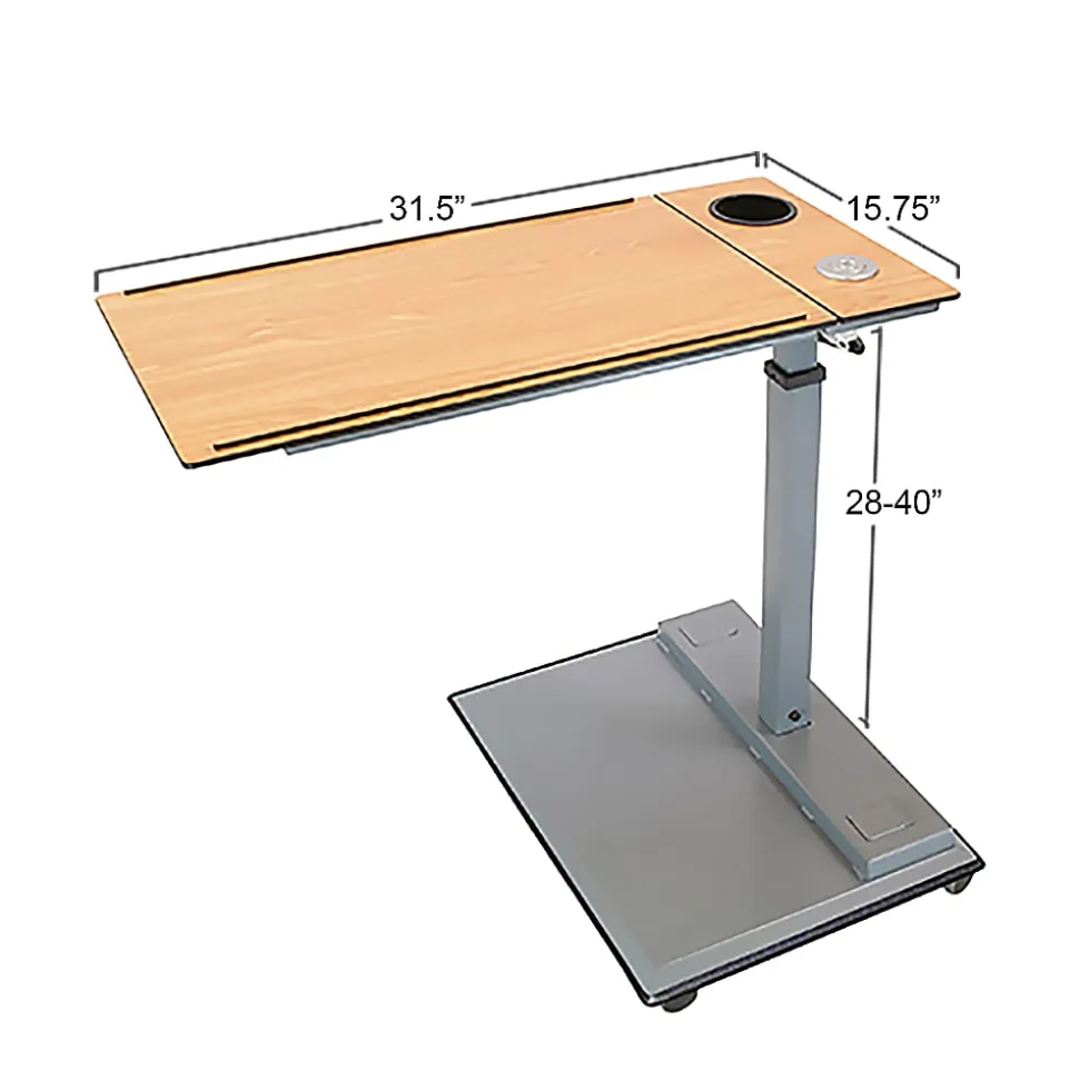 WiseLift Height-Adjustable Mobile Table Workstation, 28"H x 31-1/2"W x 15-3/4"D, Wood