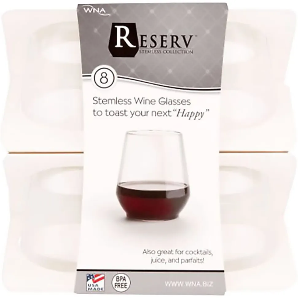 WNA Stemless Plastic Wine Glasses, 12 Oz, Clear, Case Of 64