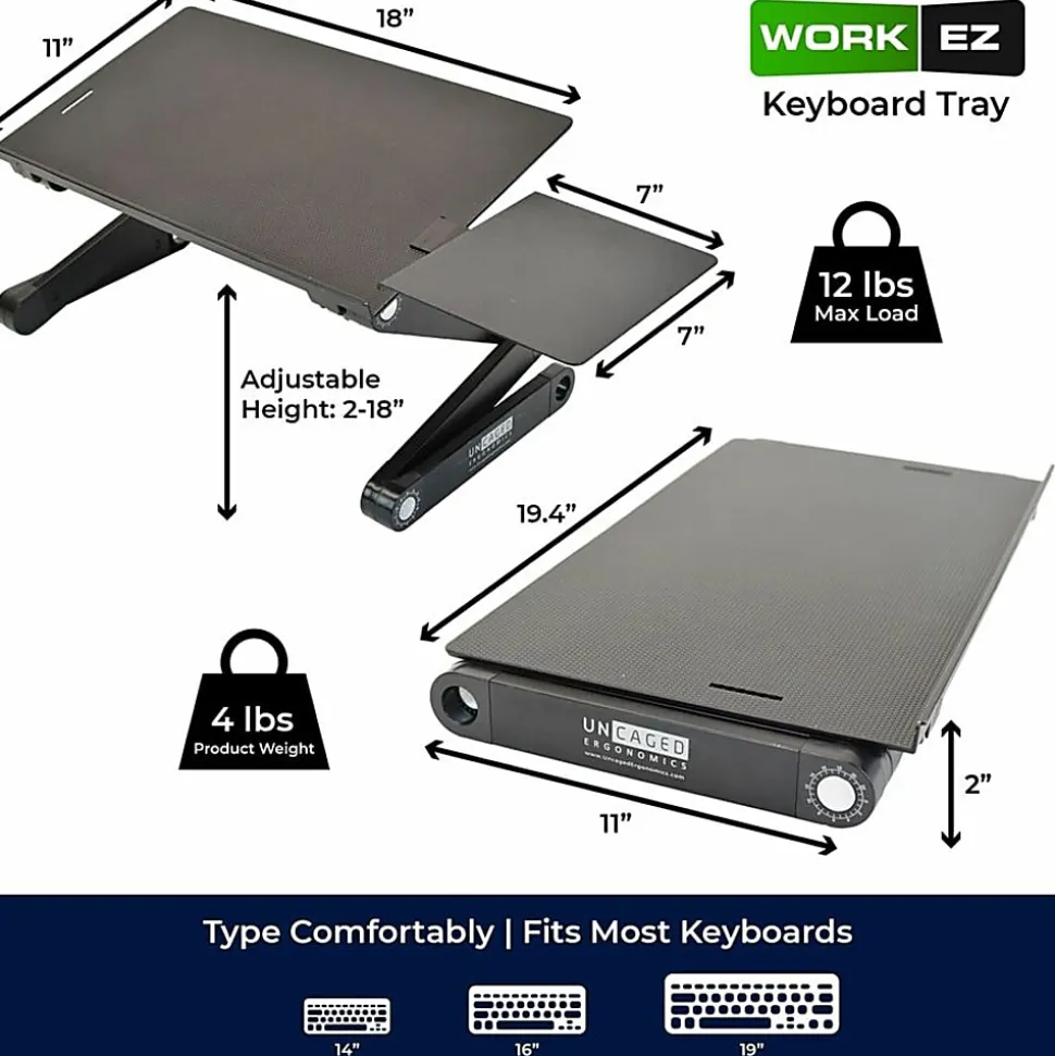WorkEZ Adjustable Height Tilt On-Desk Stand Riser Tray, Black