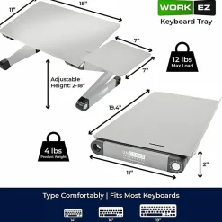 WorkEZ Adjustable-Height Tilt Ergonomic Computer Keyboard Stand Riser,  Silver