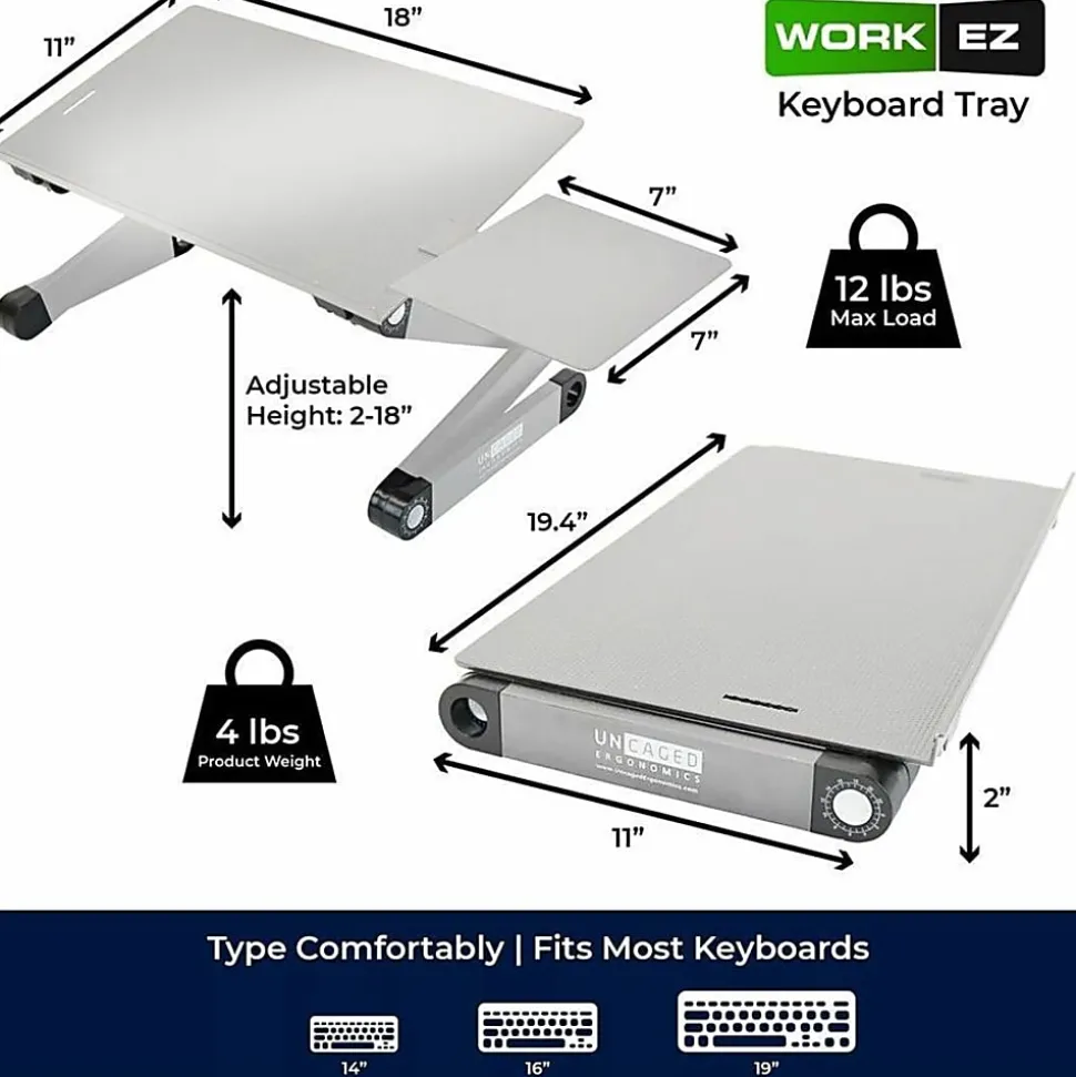 WorkEZ Adjustable-Height Tilt Ergonomic Computer Keyboard Stand Riser, Silver