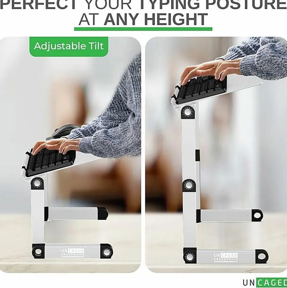 WorkEZ Adjustable-Height Tilt Ergonomic Computer Keyboard Stand Riser, Silver