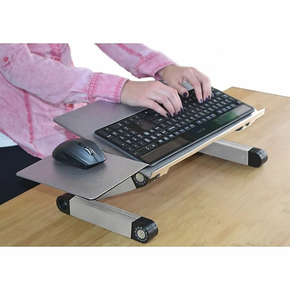 WorkEZ Adjustable-Height Tilt Ergonomic Computer Keyboard Stand Riser, Silver