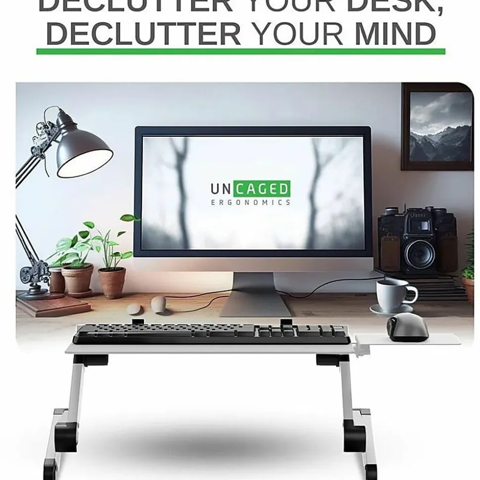 WorkEZ Adjustable-Height Tilt Ergonomic Computer Keyboard Stand Riser, Silver