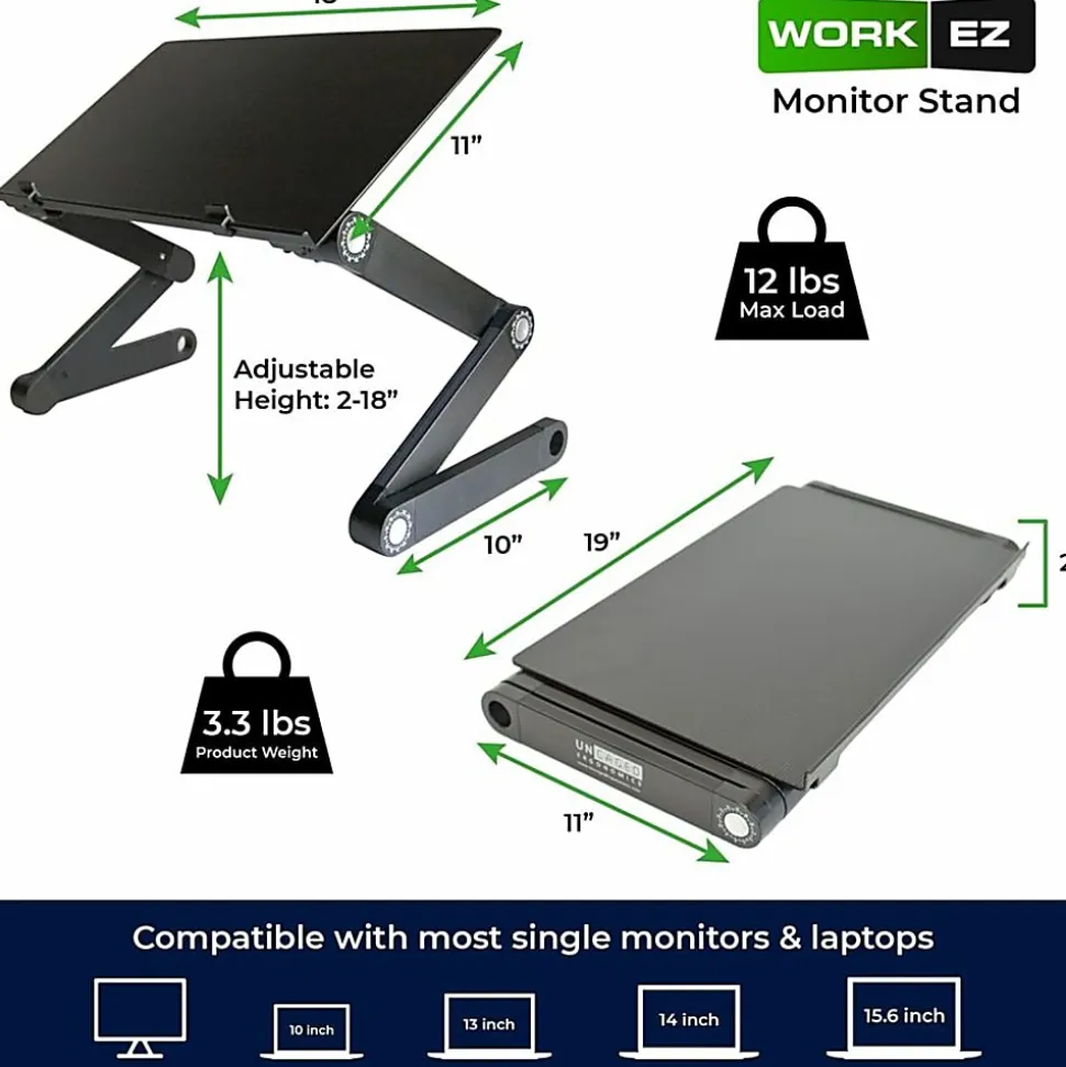 WorkEZ Monitor Stand Adjustable-Height Tilt Computer Monitor Riser, Black